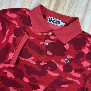 A Bathing Ape Red COLOR CAMO LARGE APE HEAD RELAXED FIT POLO SHIRT Men's XL